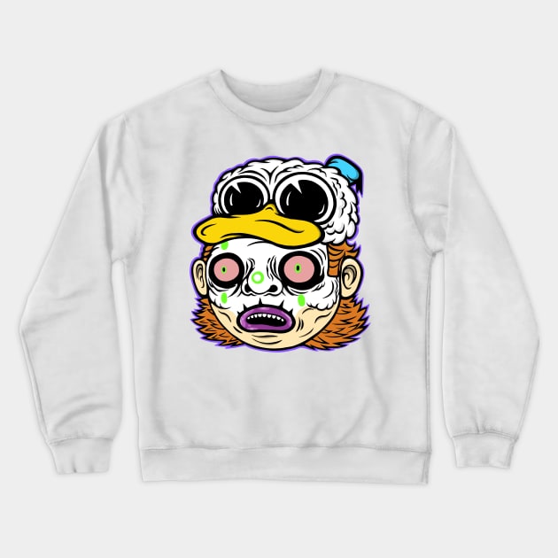 Duck Hat Skull Paint Mullet Dude Crewneck Sweatshirt by flynnryanart